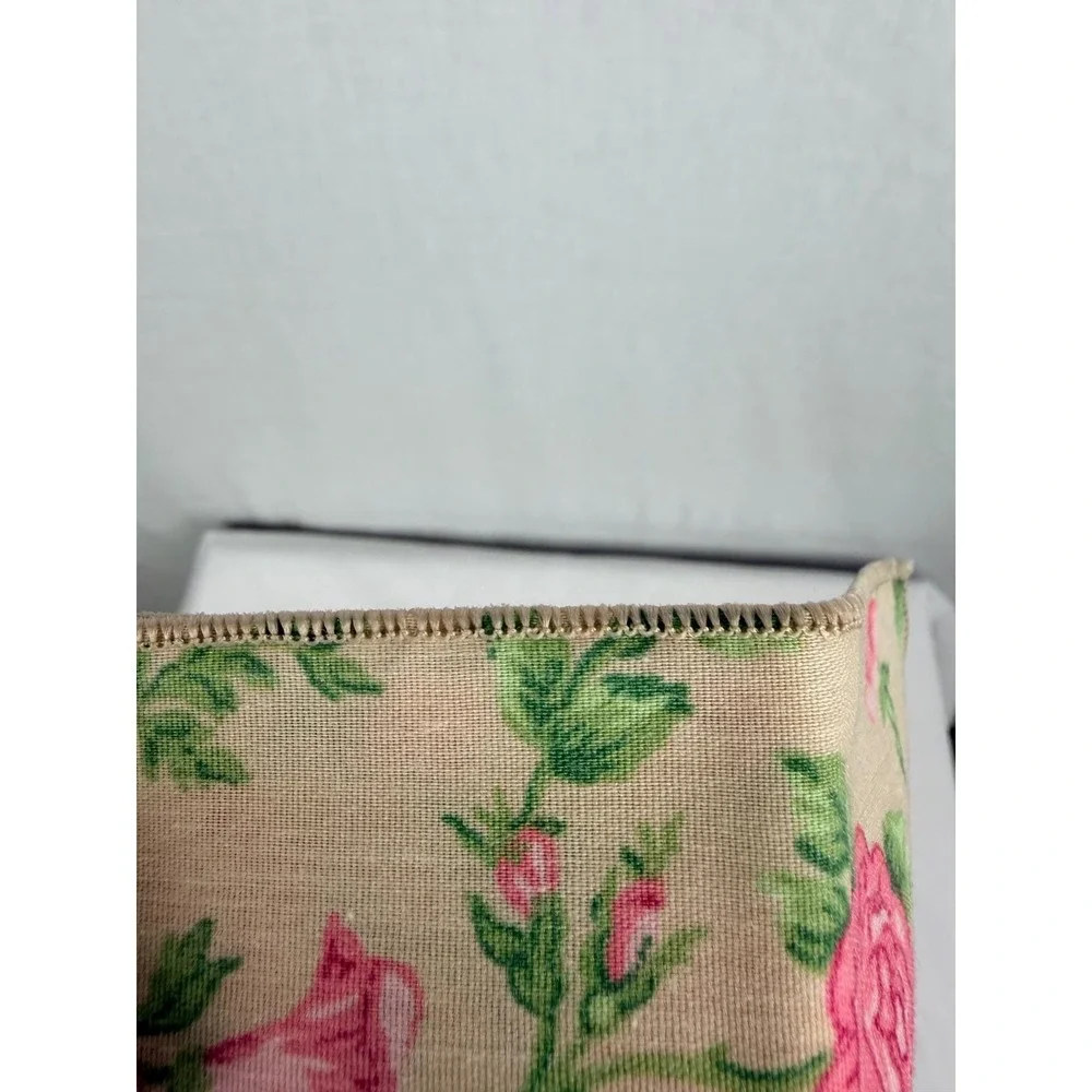 Set of 4 Vintage Floral Cloth Napkins Pink Rose‎ Botanical Cottagecore Beige